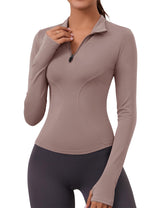 LOMON Womens Long Sleeve Workout Tops Quick Dry Quarter Zip Pullover Crop Yoga Athletic Slim Fit Shirts