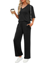 LOMON Women's 2 Piece Lounge Pajama Sets Soft 3/4 Sleeve Tops and Wide Leg Pants Loose Casual Outfits with Pockets