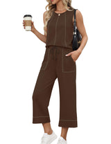 LOMON Two Piece Sets for Women Summer Outfits Sleeveless Tank Tops Wide Leg Crop Pants Matching Lounge Vacation Travel