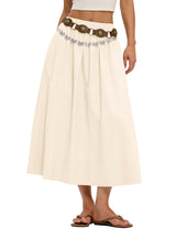 LOMON Midi Skirts for Women A-Line Cotton Flowy Maxi Skirt Boho Summer Beach Casual Elastic Waist Dress Outfit with Pockets