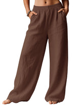 LOMON Linen Pants Women Wide Leg Palazzo Summer Flowy Pants Beach Vacation Clothes Elastic Waist Travel Trousers with Pockets