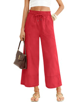 LOMON Women's Casual Wide Leg Pants Drawstring Elastic Waist Flowy Palazzo Pants with Pockets