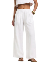 LOMON Cotton Linen Pants Women Wide Leg Palazzo Pants Beach Vacation Outfits Summer 2026 Flowy Clothes Trousers with Pockets