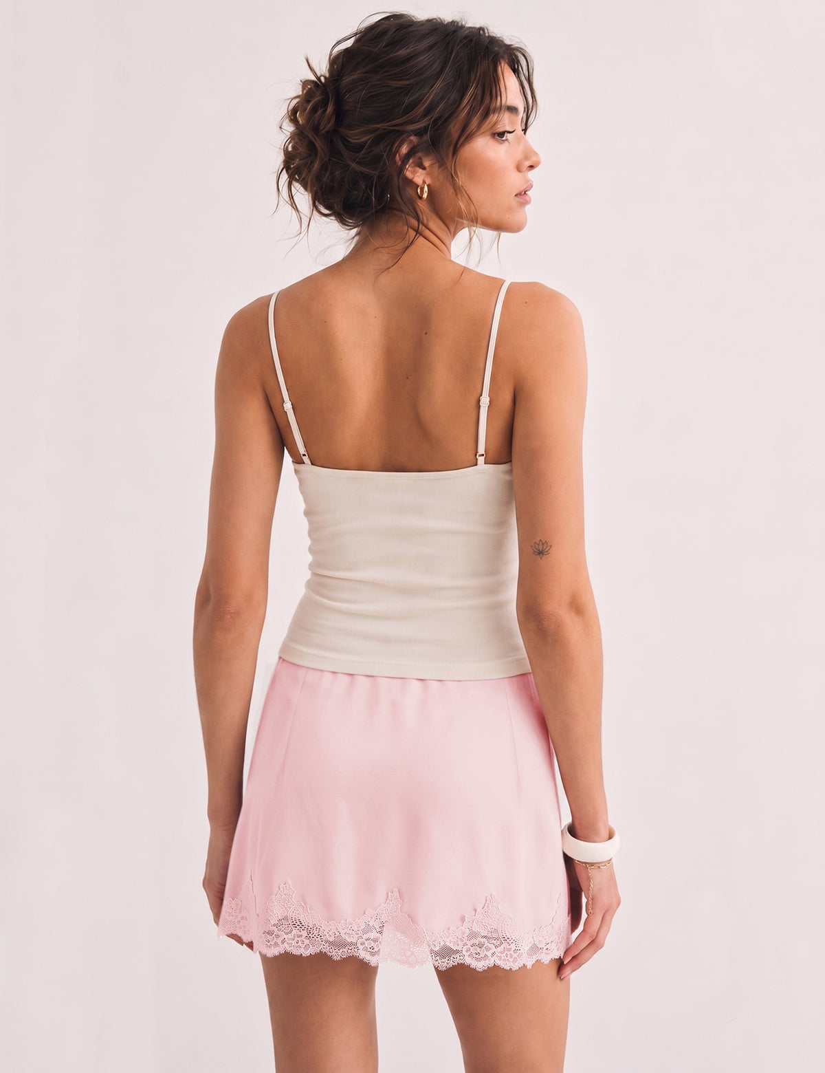 LOMON Women Lace Hem Satin Mini Skirt with Built-in Shorts