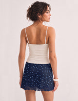 LOMON Women Lace Hem Satin Mini Skirt with Built-in Shorts