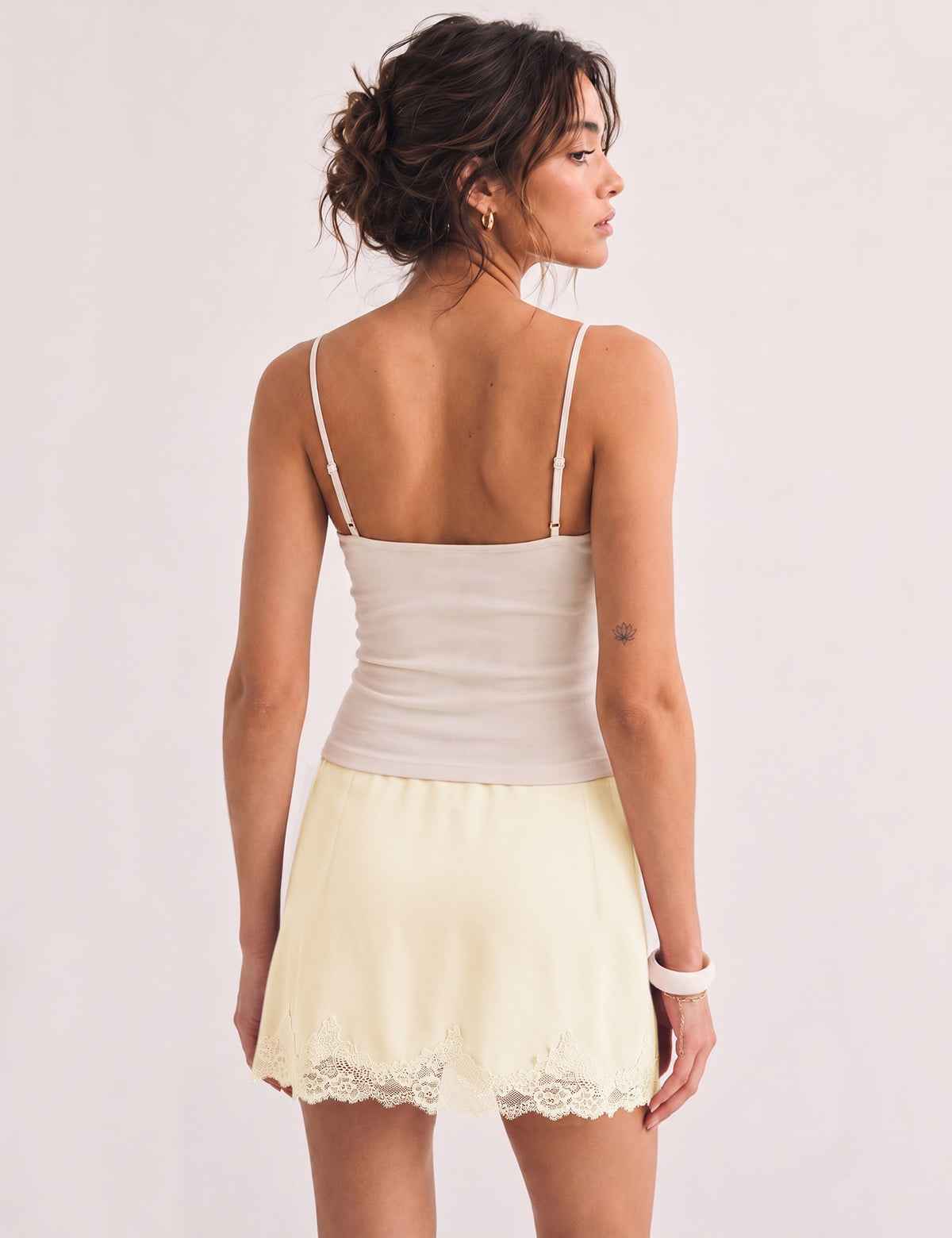 LOMON Women Lace Hem Satin Mini Skirt with Built-in Shorts