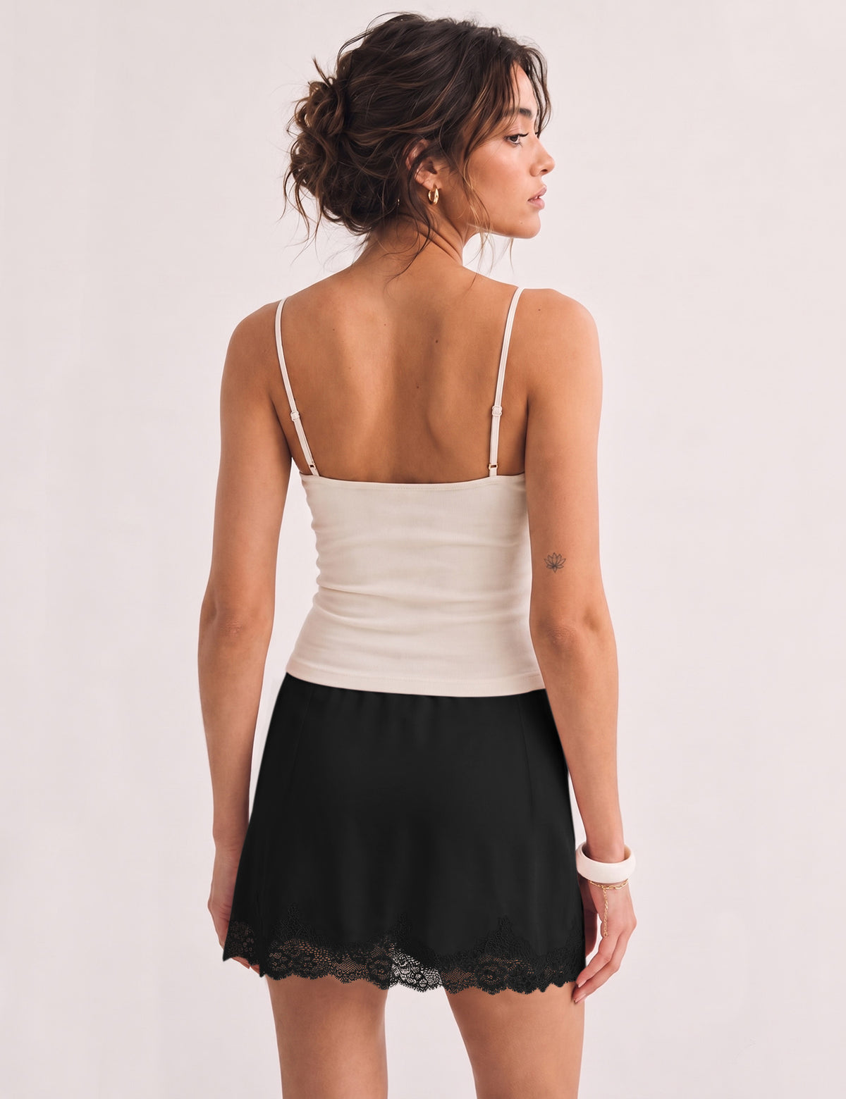 LOMON Women Lace Hem Satin Mini Skirt with Built-in Shorts