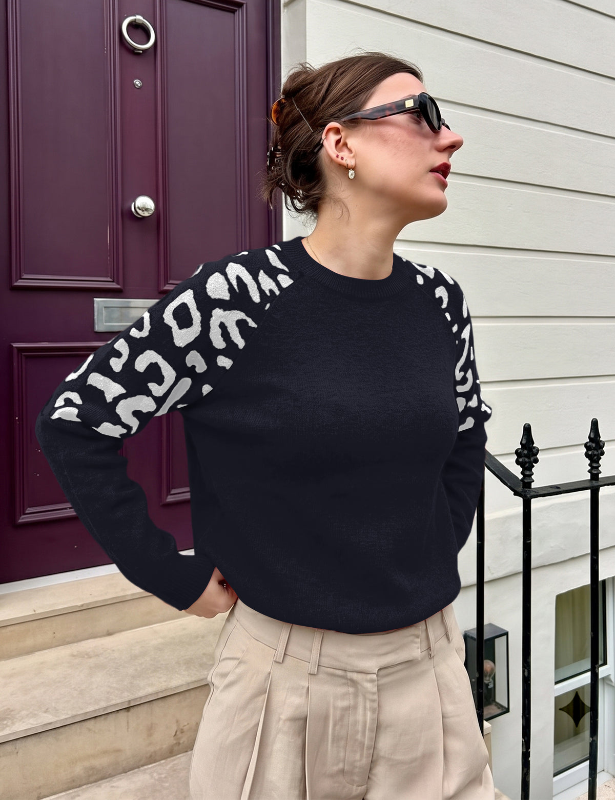 LOMON Sweaters for Women Crew Neck Long Sleeve Pullover Tops