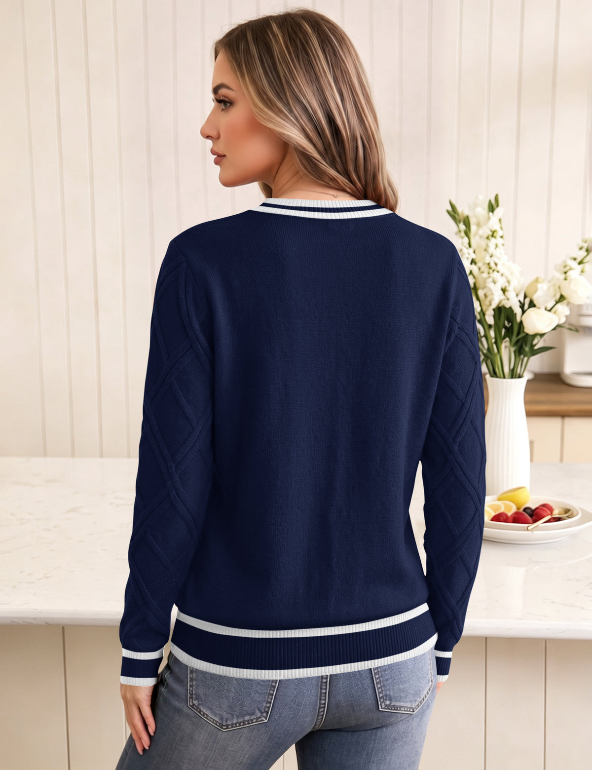 LOMON Women's Cable Knit Sweater Long Sleeve Crew Neck Fall Tops