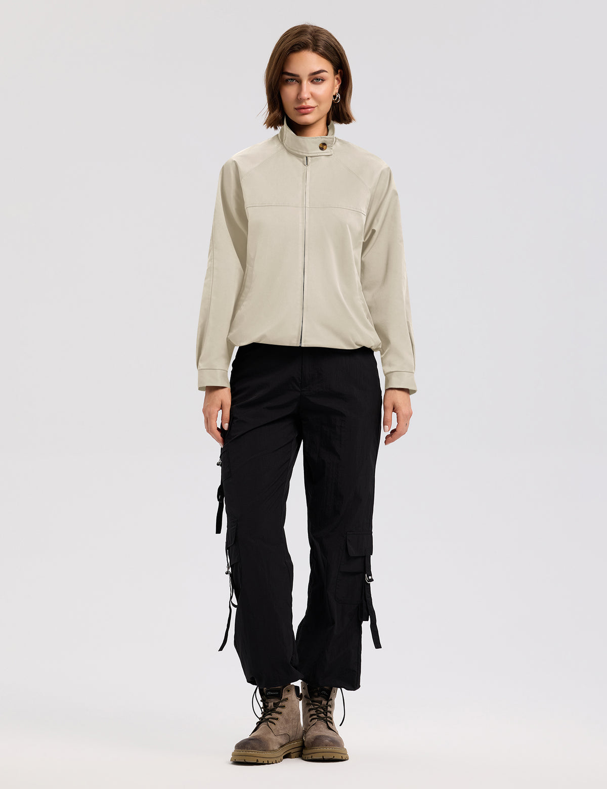 LOMON Jackets for Women Zip Up Funnel Neck Cropped Jackets With Pockets