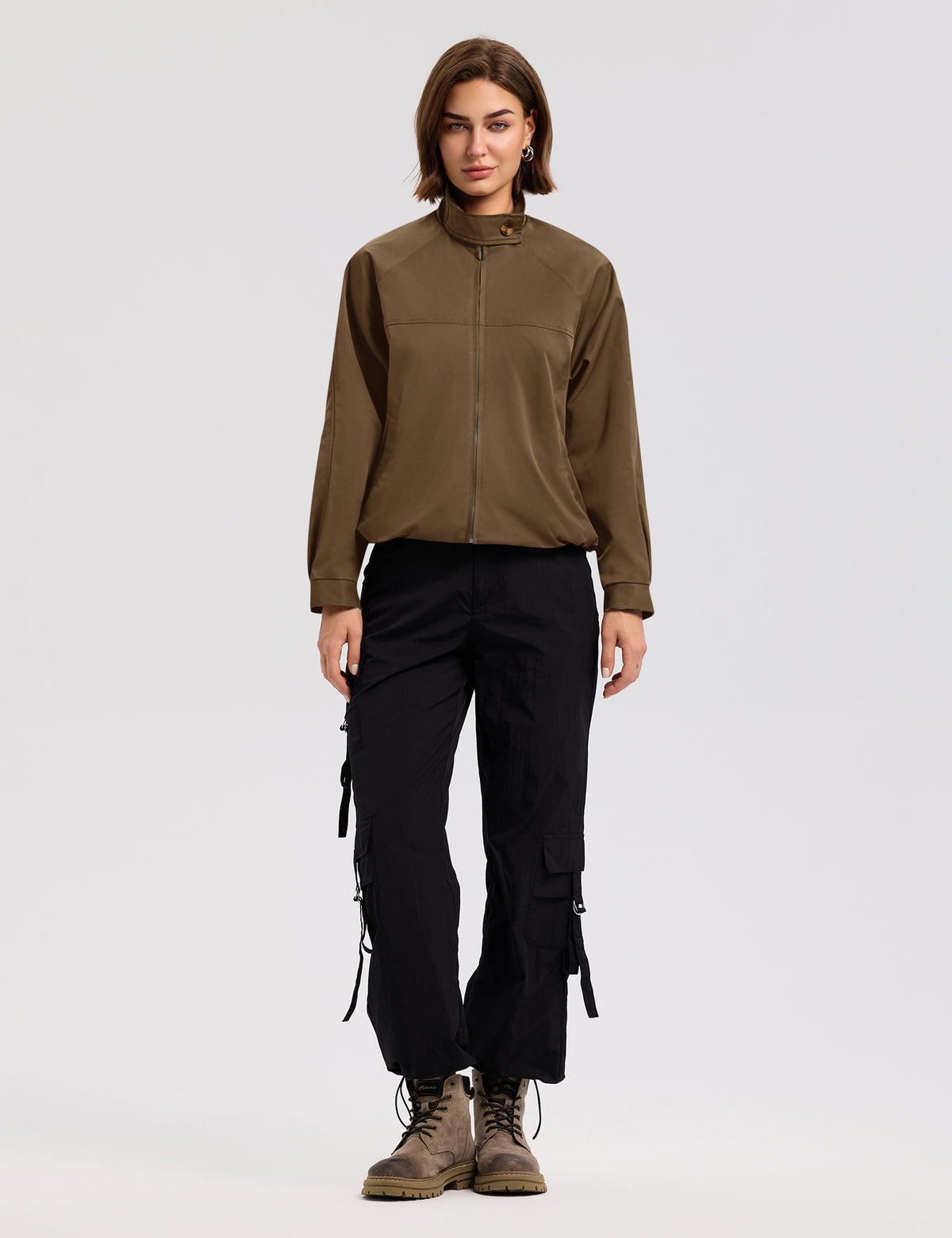 LOMON Jackets for Women Zip Up Funnel Neck Cropped Jackets With Pockets