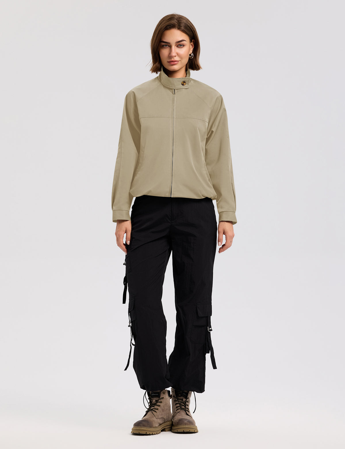 LOMON Jackets for Women Zip Up Funnel Neck Cropped Jackets With Pockets