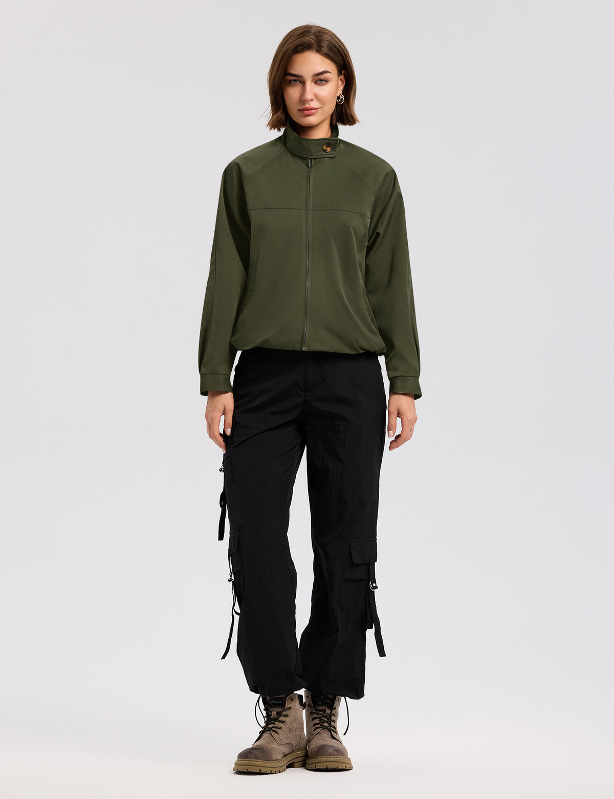 LOMON Jackets for Women Zip Up Funnel Neck Cropped Jackets With Pockets