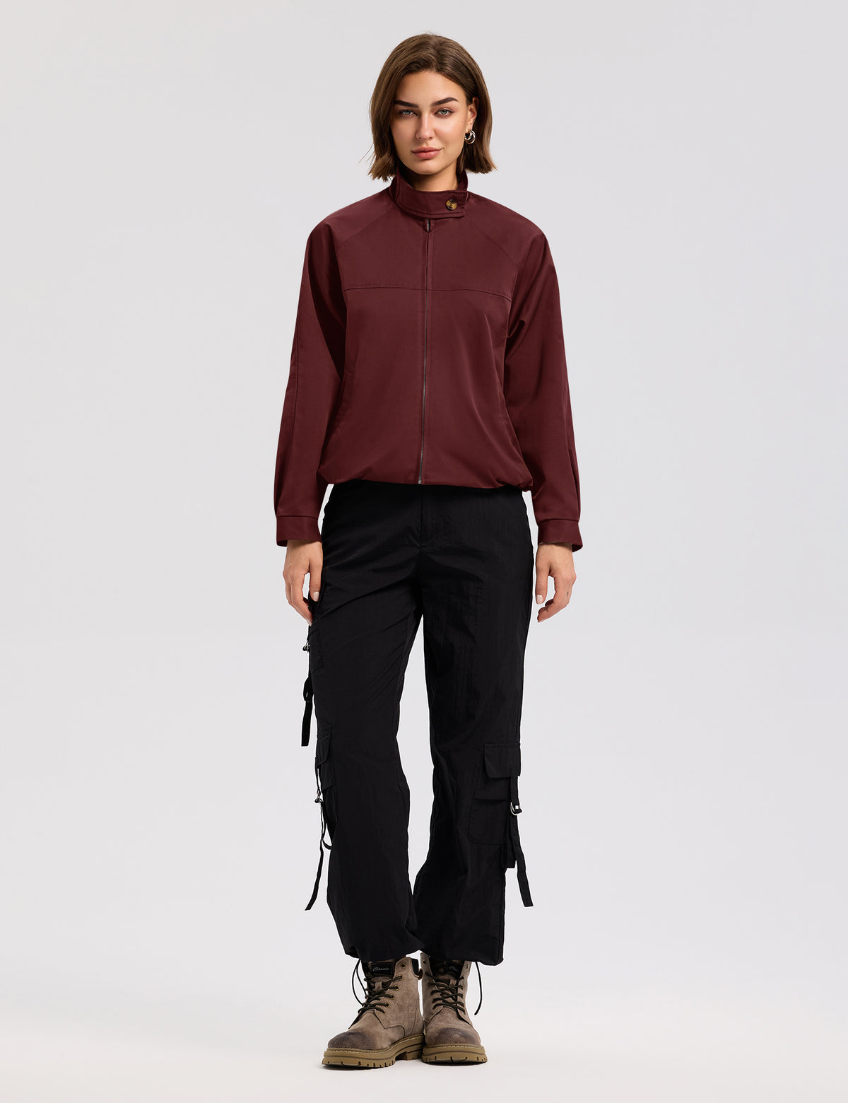 LOMON Jackets for Women Zip Up Funnel Neck Cropped Jackets With Pockets