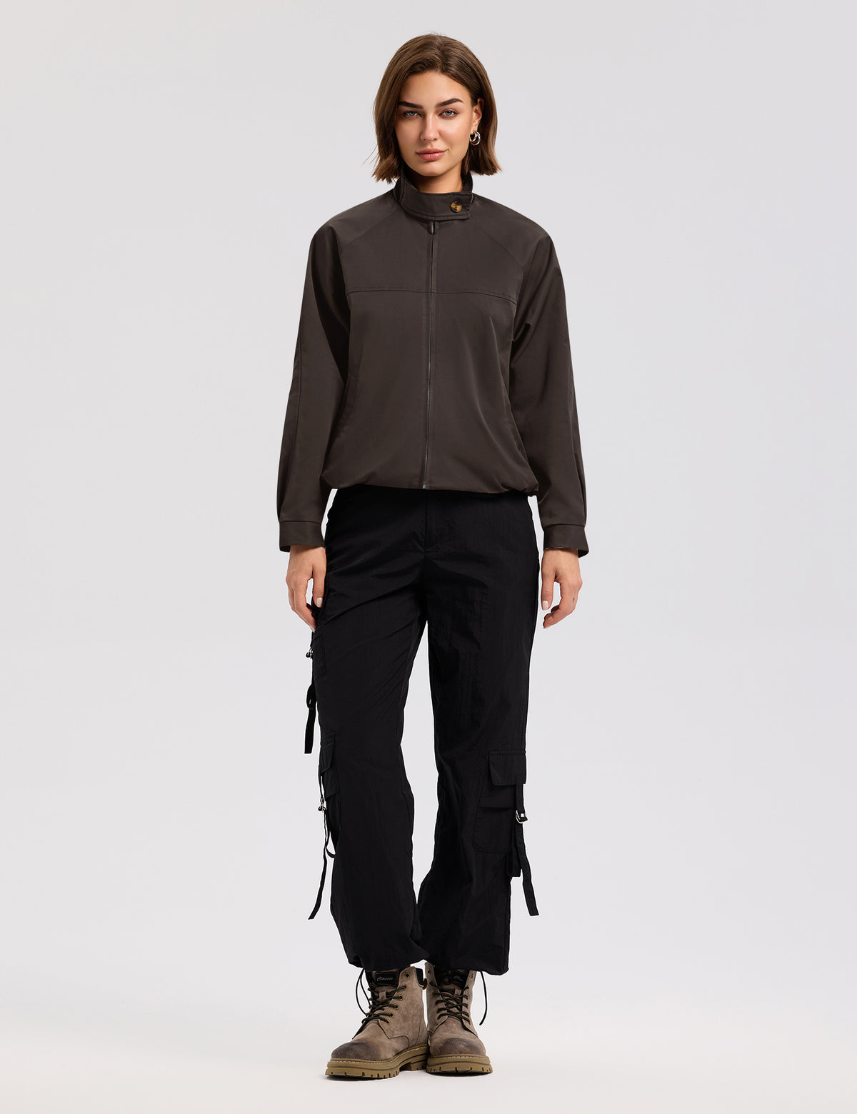 LOMON Jackets for Women Zip Up Funnel Neck Cropped Jackets With Pockets