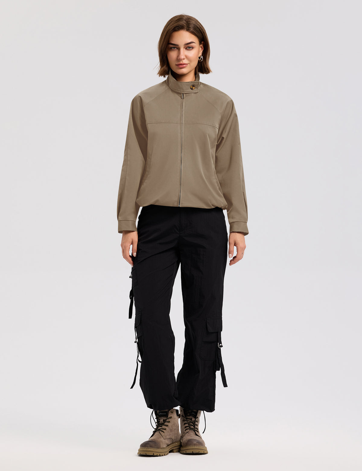 LOMON Jackets for Women Zip Up Funnel Neck Cropped Jackets With Pockets