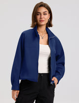 LOMON Jackets for Women Zip Up Funnel Neck Cropped Jackets With Pockets
