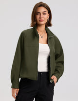 LOMON Jackets for Women Zip Up Funnel Neck Cropped Jackets With Pockets