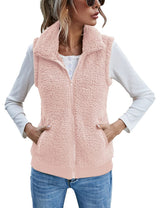 LOMON Womens Fuzzy Fleece Vest, Casual Warm Sleeveless Zip Up Sherpa Vest Jacket with Pockets for Fall/Winter