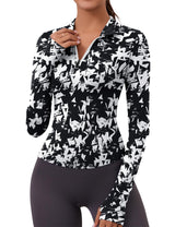 LOMON Womens Long Sleeve Workout Tops Quick Dry Quarter Zip Pullover Crop Yoga Athletic Slim Fit Shirts