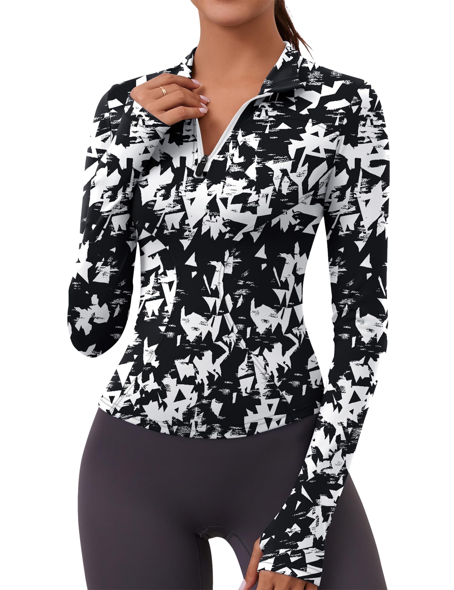 LOMON Womens Long Sleeve Workout Tops Quick Dry Quarter Zip Pullover Crop Yoga Athletic Slim Fit Shirts