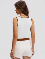 LOMON Womens Scoop Neck Tank Tops Sleeveless Ribbed Knit Scallop Edge Shirts Summer Casual Sexy Sweater Vest S-XXL