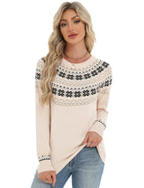 LOMON Womens Casual Lightweight Vintage Fair Isle Sweater Raglan Sleeve Crew Neck Knitted Pullover Comfy Warm Fall Tops