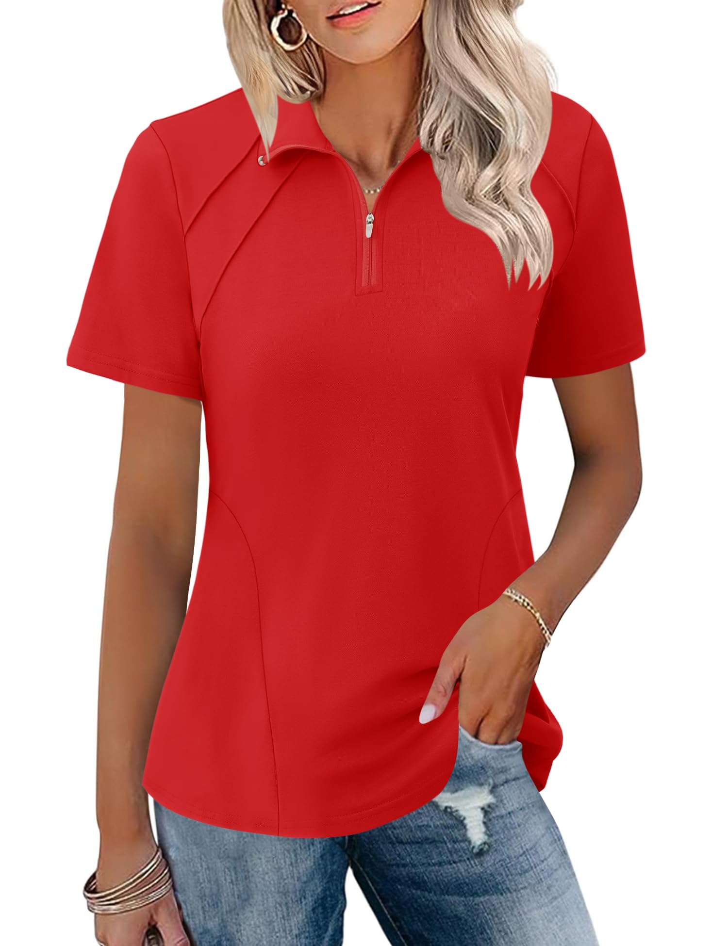 LOMON Womens Golf Polo Shirts Summer Short Sleeve 1/4 Zip Tops Moisture Wicking Casual Tennis Activewear with Pockets
