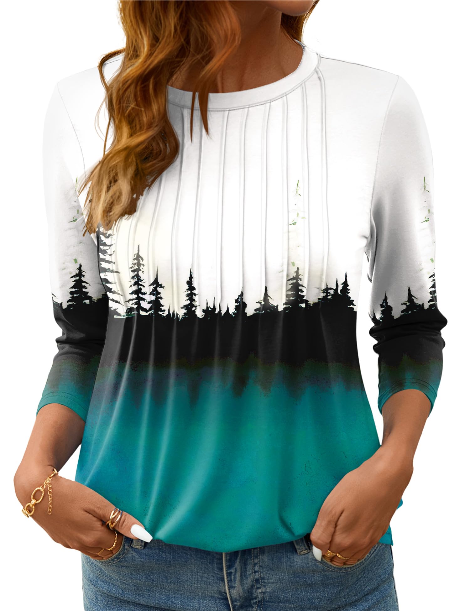 LOMON Women's 3/4 Length Sleeve Tops Crew Neck Dressy Casual Blouses Summer Tees Shirts