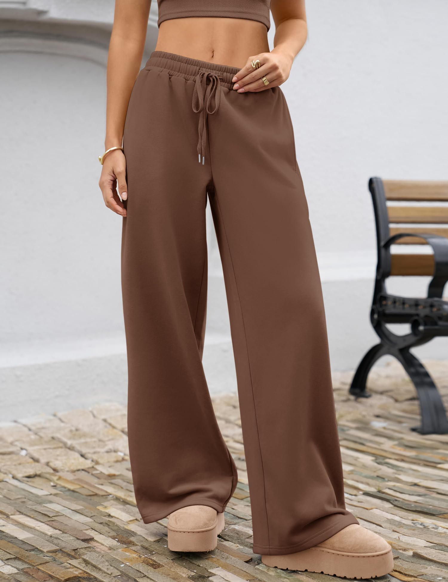 LOMON Women's Sweatpants Wide Leg Fleece Lined Sweat Pants Spring Winter Clothes 2026 Baggy Drawstring Joggers with Pockets