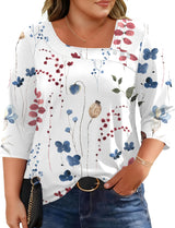 LOMON Womens Plus Size Tops 3/4 Length Sleeve T Shirts Asymmetrical Neck Blouses for Women Fashion 2026