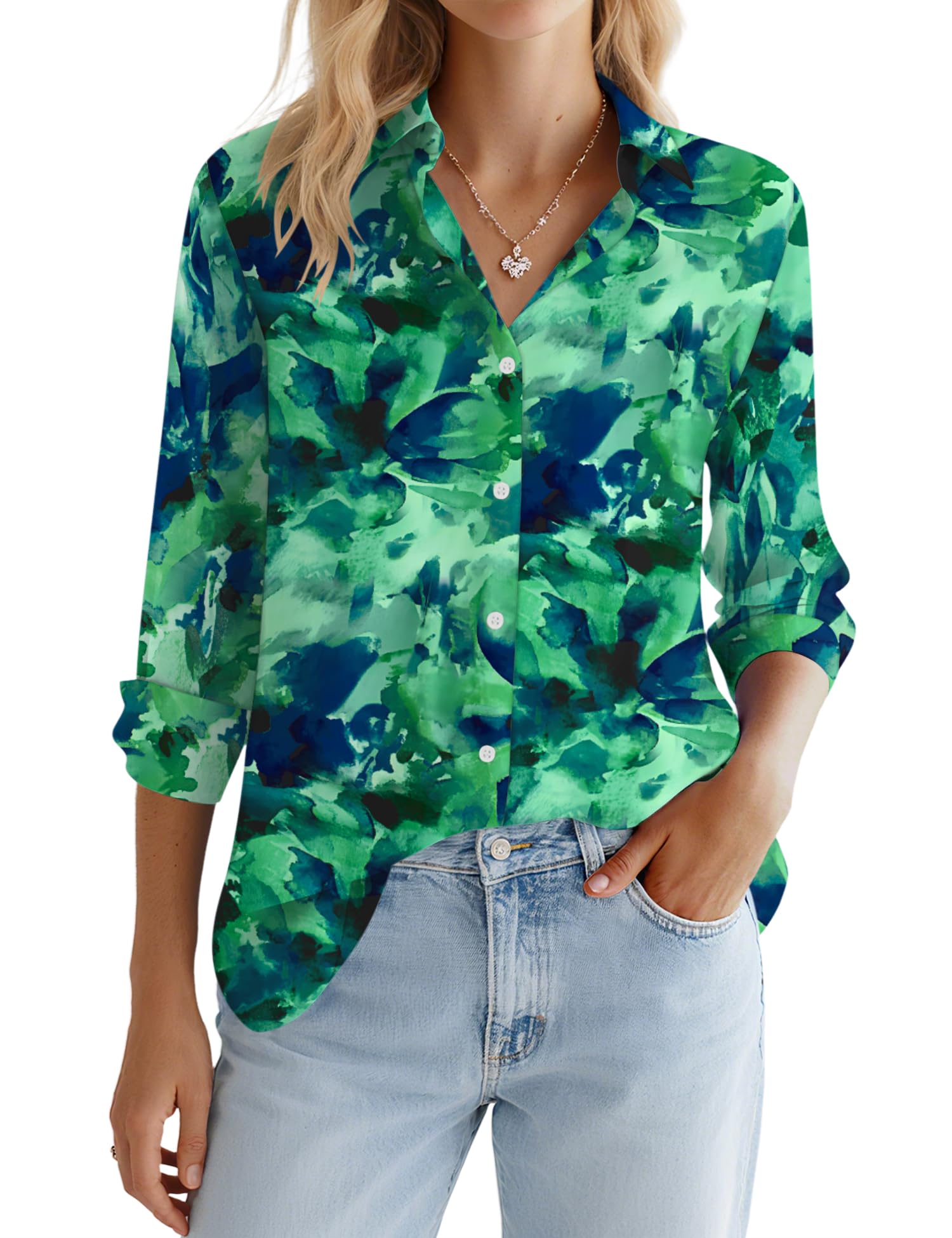 LOMON Button Down Shirt for Women Spring Summer Tops Long Sleeve Business Dressy Casual Blouses Collared Work Outfits Clothes