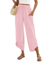 LOMON Women Linen Palazzo Pants Boho Wide Leg Elastic Waisted Casual Capri Pant Summer Harem Lounge with Pockets