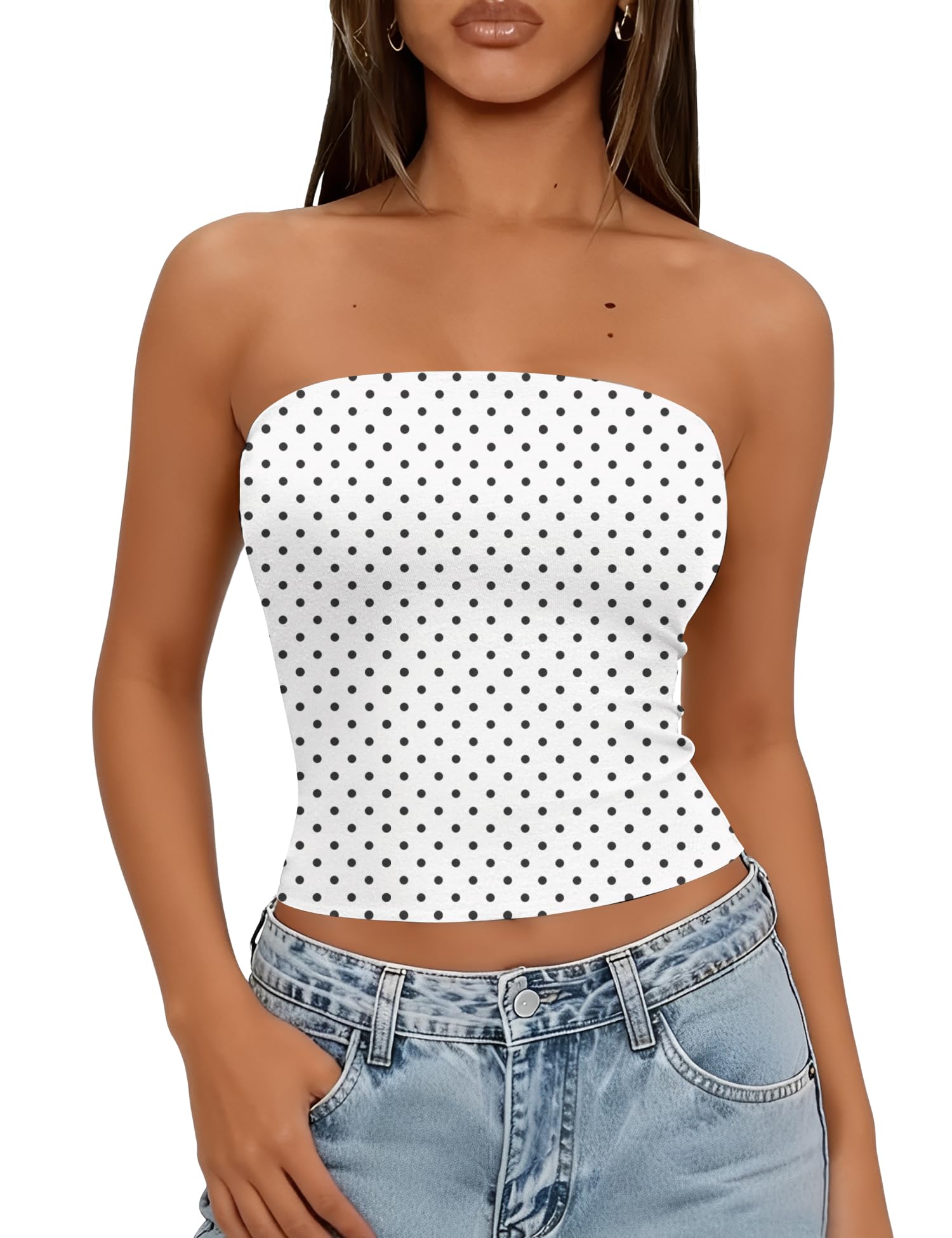 LOMON Summer Tube Tops for Women 2026 Y2k Sexy Going Out Crop Strapless Sleeveless Basic Fitted Bandeau Tank Top