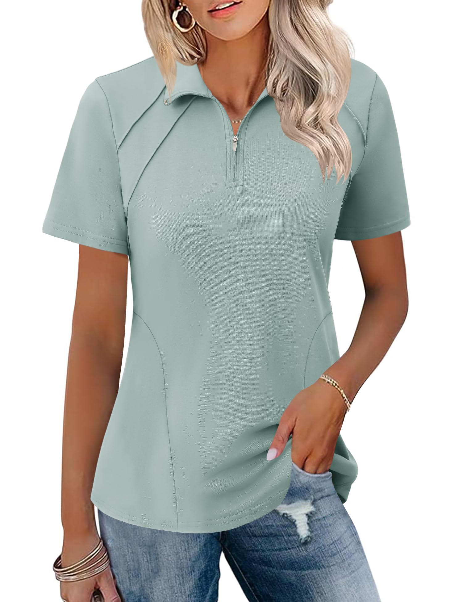 LOMON Womens Golf Polo Shirts Summer Short Sleeve 1/4 Zip Tops Moisture Wicking Casual Tennis Activewear with Pockets
