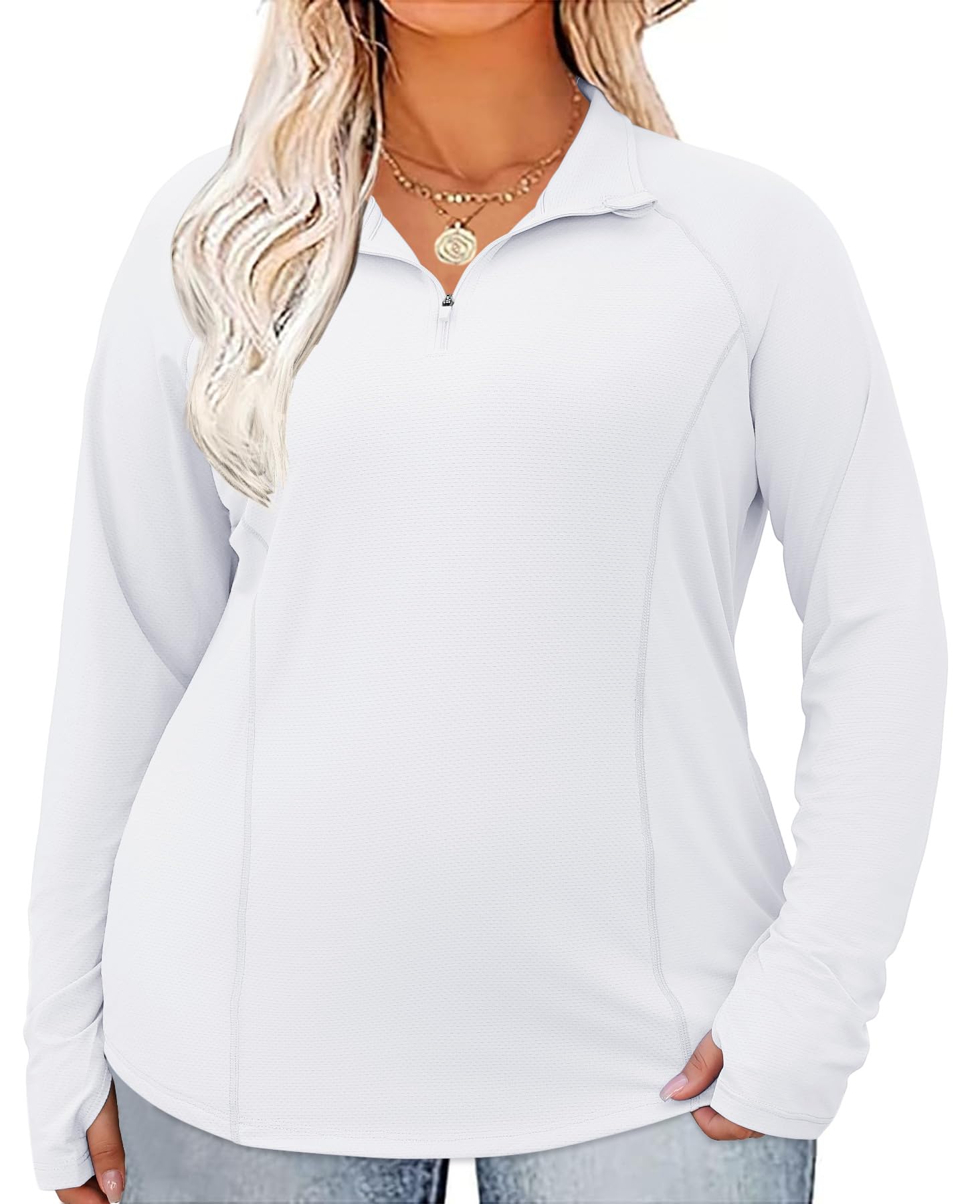 LOMON Womens Plus Size Workout Tops Long Sleeve 1/4 Zip UV Sun Protection Quick Dry Hiking Athletic Shirts Rash Guard UPF 50+