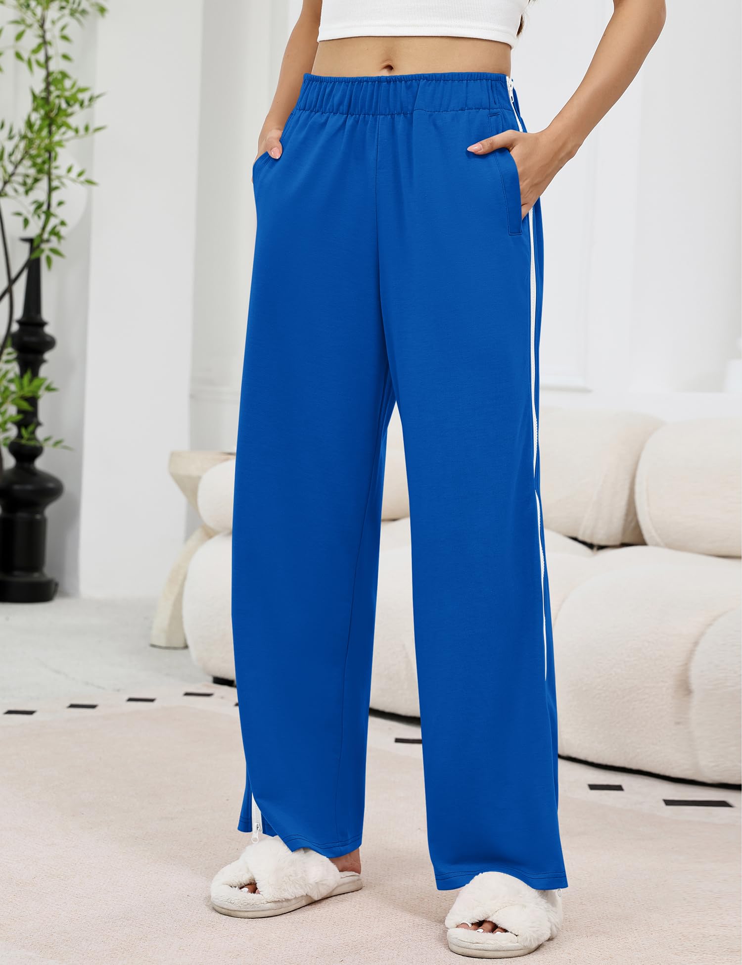 LOMON Womens Tear Away Pants Sides Full Open Sweatpants Double Slider Zip Off Post Surgery Pant with Pockets