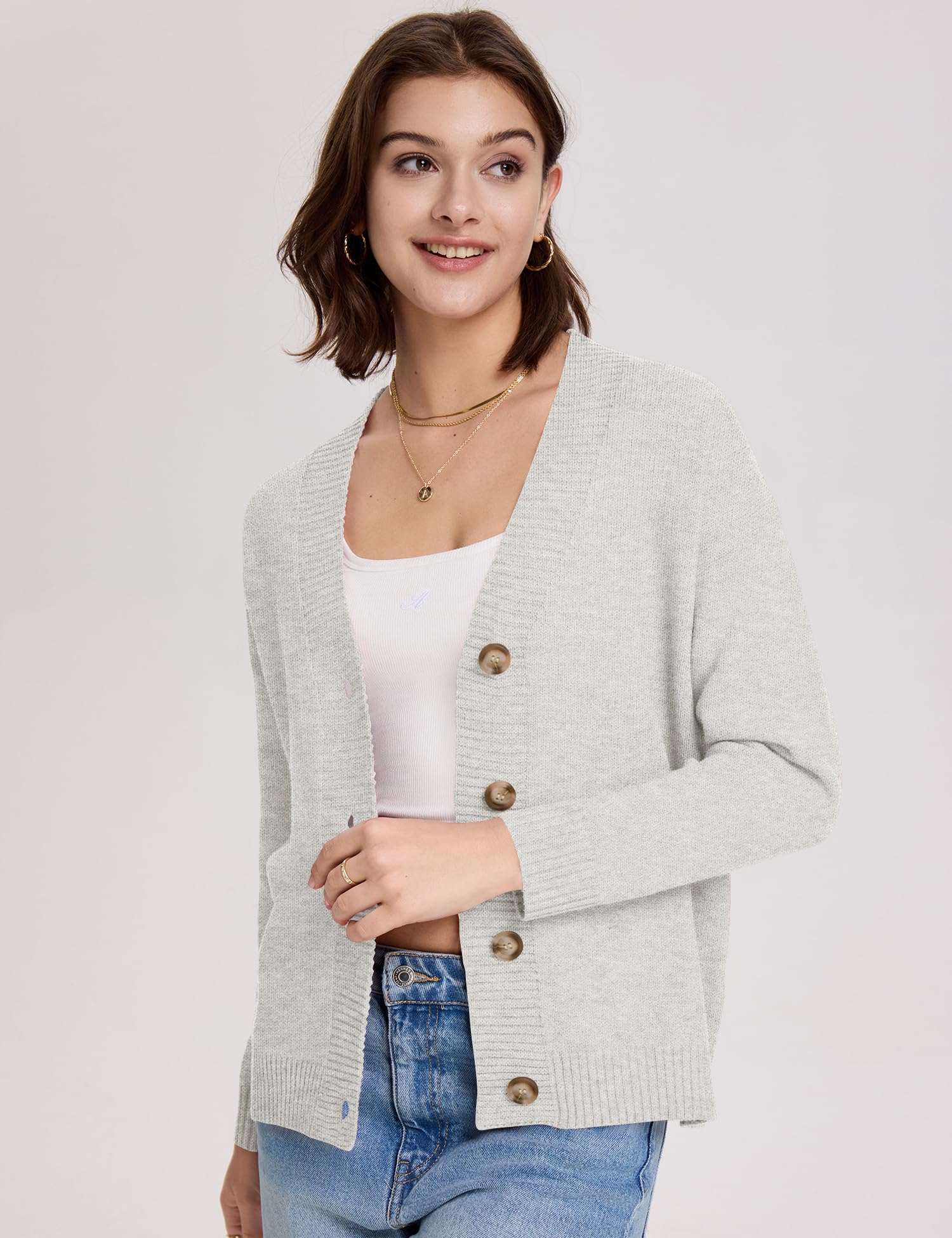 LOMON Women's Button Down Cardigan Sweaters Fall Long Sleeve Open Front Soft Cardigan Casual Loose Knit Coat Outerwear