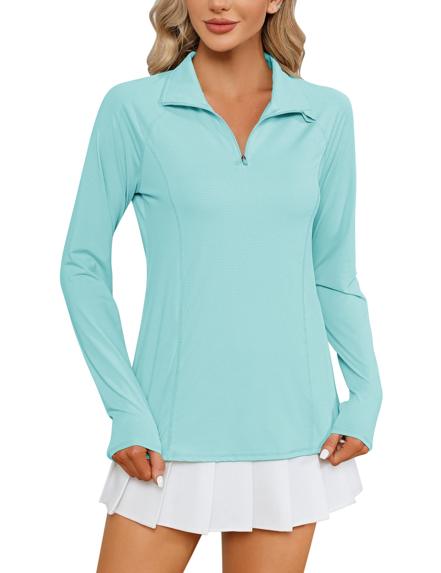 LOMON Women Long Sleeve Shirts Sun Protection 1/4 Zip Summer Quick Dry Hiking Shirts Quarter Zip Pullover for Women