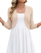 LOMON Women's 3/4 Sleeve Cropped Cardigan Knit Sweaters Trendy Open Front Bolero Shrugs for Dresses S-XXL