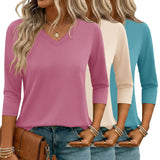 LOMON 3 Pack Tops for Women 3/4 Sleeve V Neck Basics Tees Business Casual Summer T Shirts