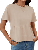 LOMON Spring Peplum Tops for Women Babydoll Pleated Short Sleeve Crop Swing Shirts Blouses Trendy Casual Clothing 2026
