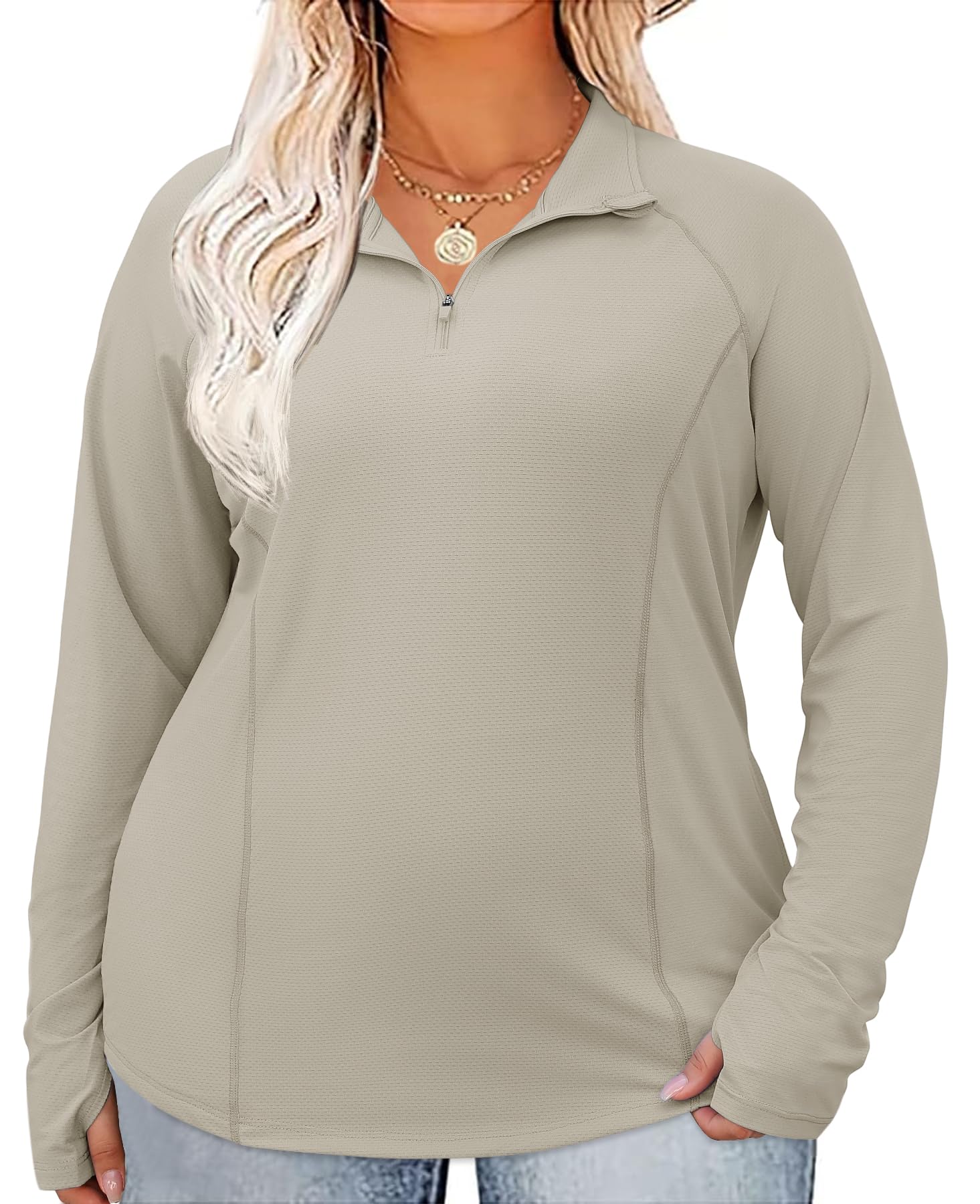LOMON Womens Plus Size Workout Tops Long Sleeve 1/4 Zip UV Sun Protection Quick Dry Hiking Athletic Shirts Rash Guard UPF 50+