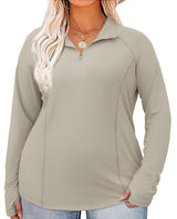 LOMON Womens Plus Size Workout Tops Long Sleeve 1/4 Zip UV Sun Protection Quick Dry Hiking Athletic Shirts Rash Guard UPF 50+
