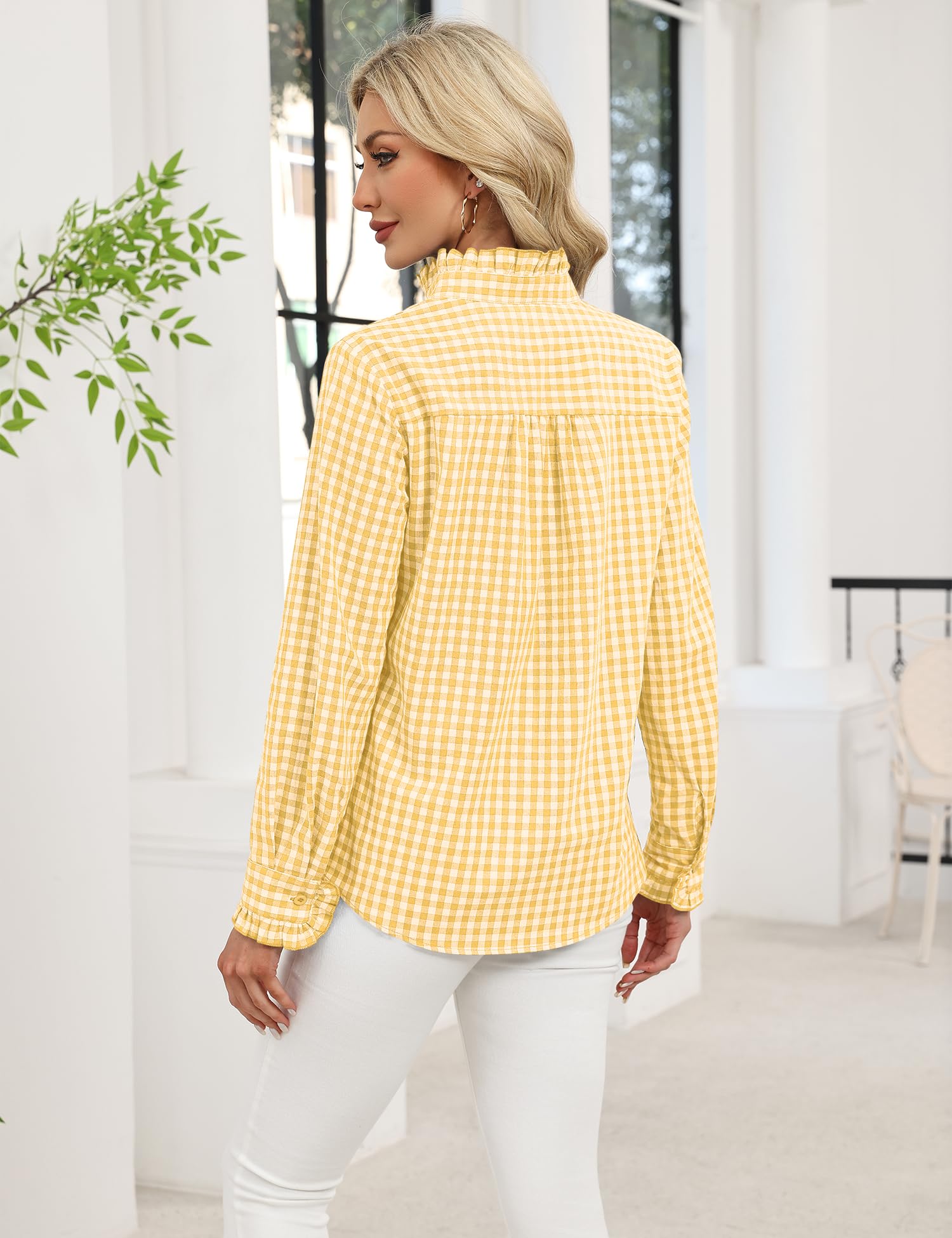 LOMON Button Down Shirts for Women Dressy Casual Long Sleeve Ruffle Blouses Office Tops Work Shirt