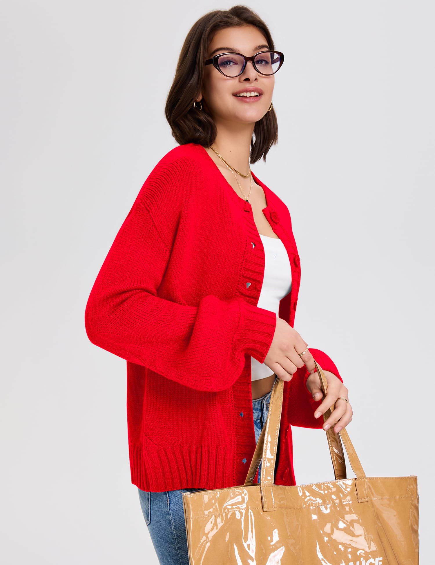 LOMON Cardigan for Women Lantern Long Sleeve Button Down Sweater Oversized Open Front Cardigan Sweaters Coats