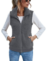 LOMON Womens Fuzzy Fleece Vest, Casual Warm Sleeveless Zip Up Sherpa Vest Jacket with Pockets for Fall/Winter