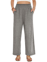 LOMON Womens Elastic High Waisted Palazzo Pants Casual Wide Leg Long Beach Vacation Trousers with Pockets