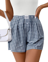 Lomon Womens Boxer Shorts Casual Summer Pajama Lounge Sleep Pj Gingham Plaid Shorts Y2K Beach Bottoms