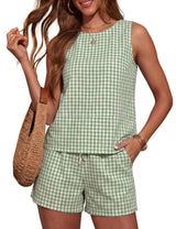 LOMON Women's Trendy 2 Piece Outfits Shorts Sets Summer Crew Neck Sleeveless Tank Top and Bottom Matching with Pockets 2026